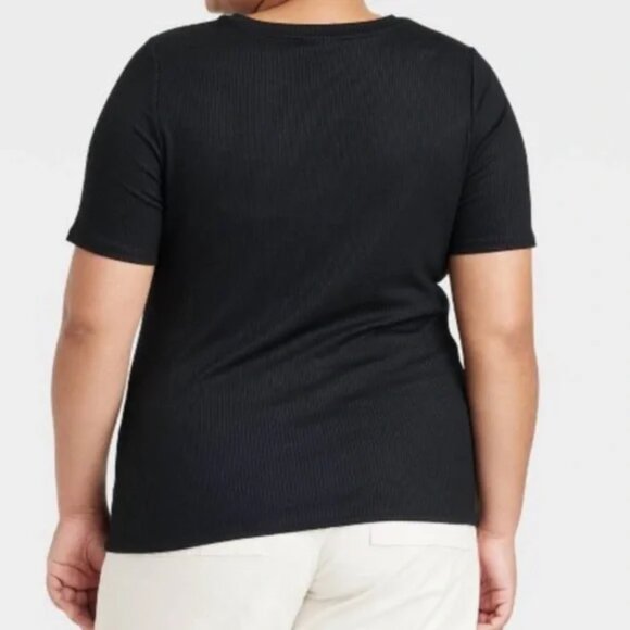 4X-28/30 Ava & Viv Black Ribbed Knit Top T Shirt Short Sleeve Cutout Target NEW - Picture 2 of 4
